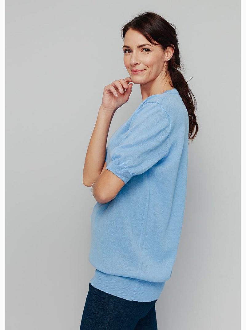 Jersey de lana merino de manga corta - Afibel Azul cielo - Kiabi