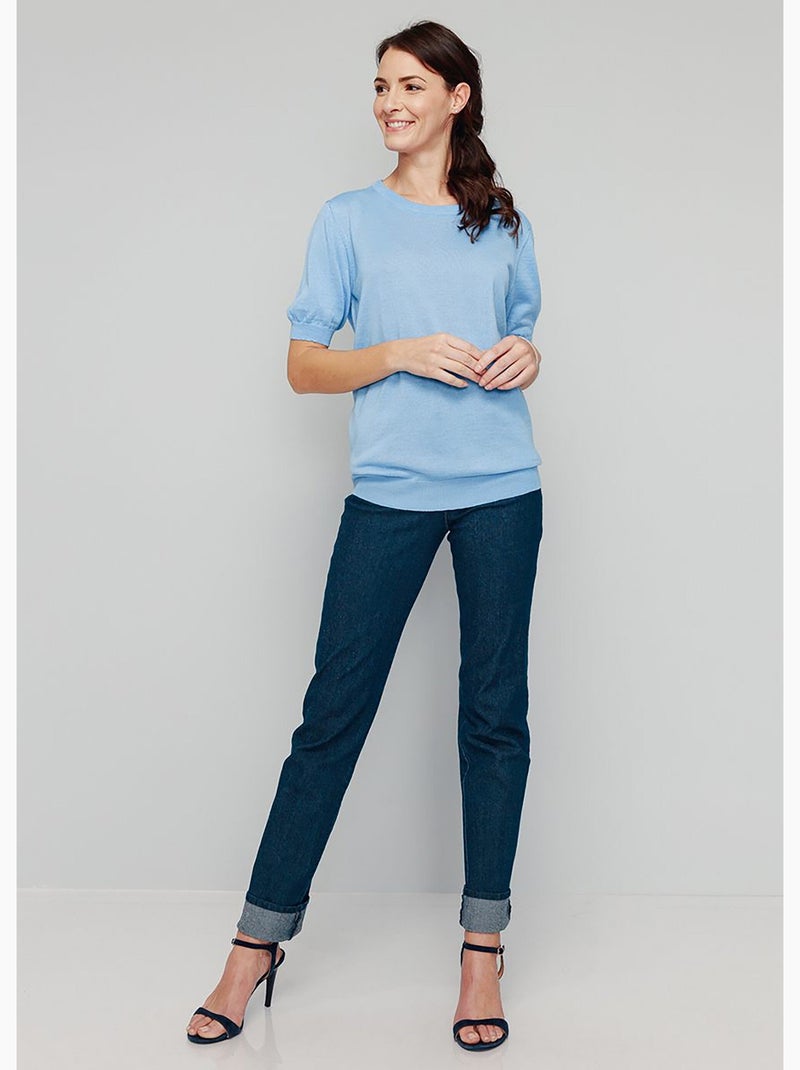 Jersey de lana merino de manga corta - Afibel Azul cielo - Kiabi