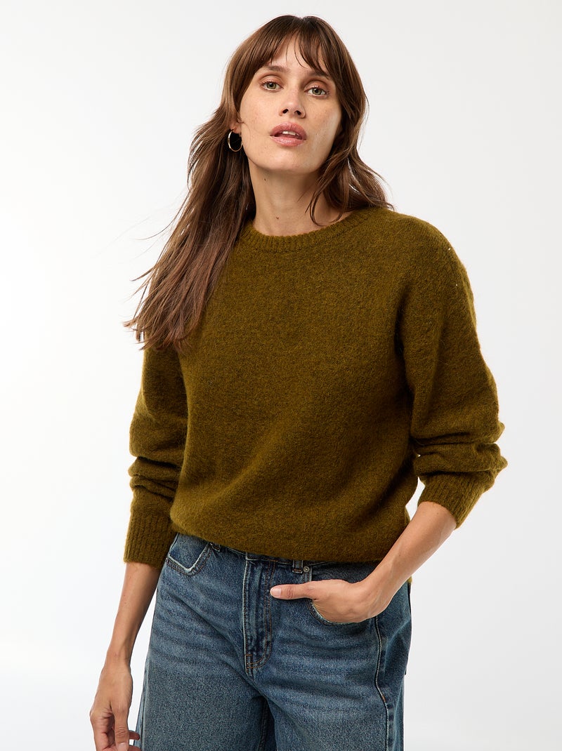 Jersey de lana y mohair mezclado Kaki - Kiabi