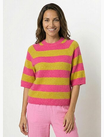 Jersey de manga corta a rayas con lana - AFIBEL