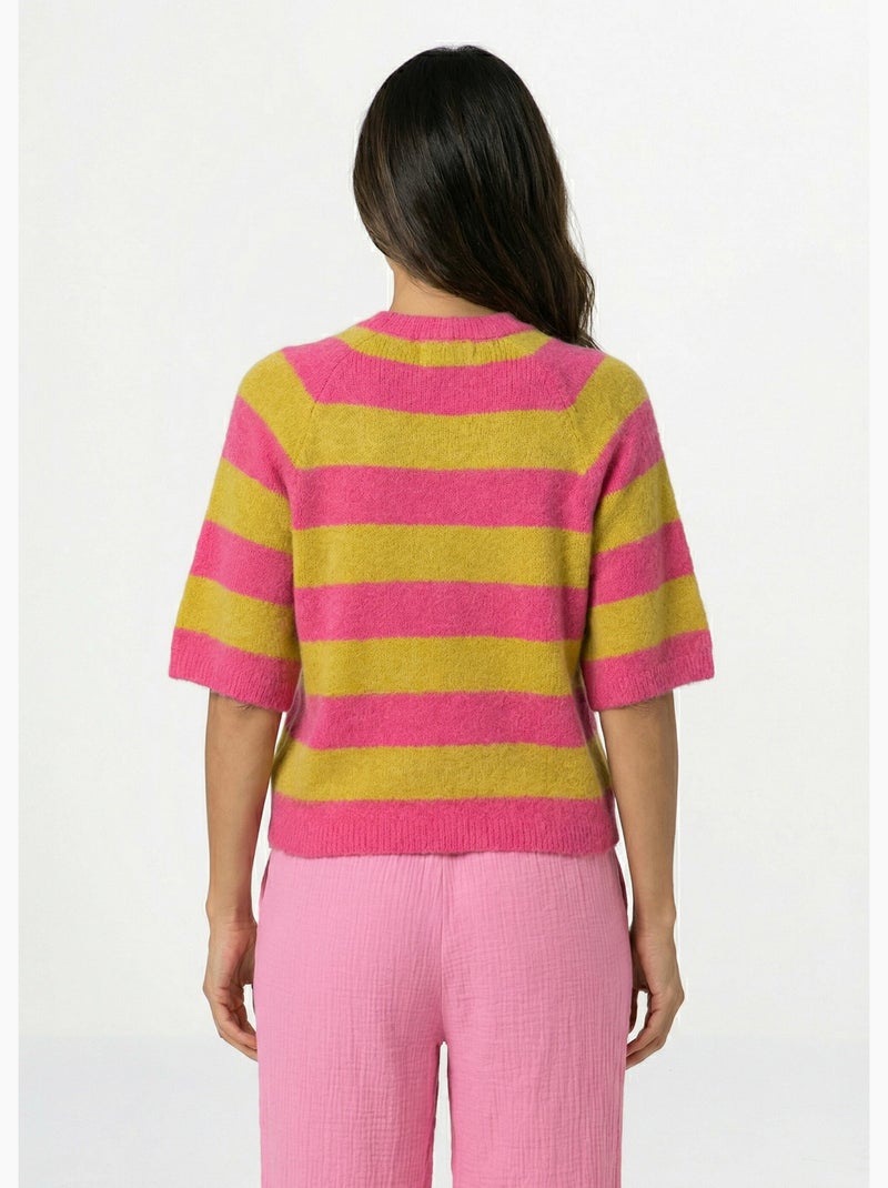 Jersey de manga corta a rayas con lana - AFIBEL Rosa fucsia - Kiabi