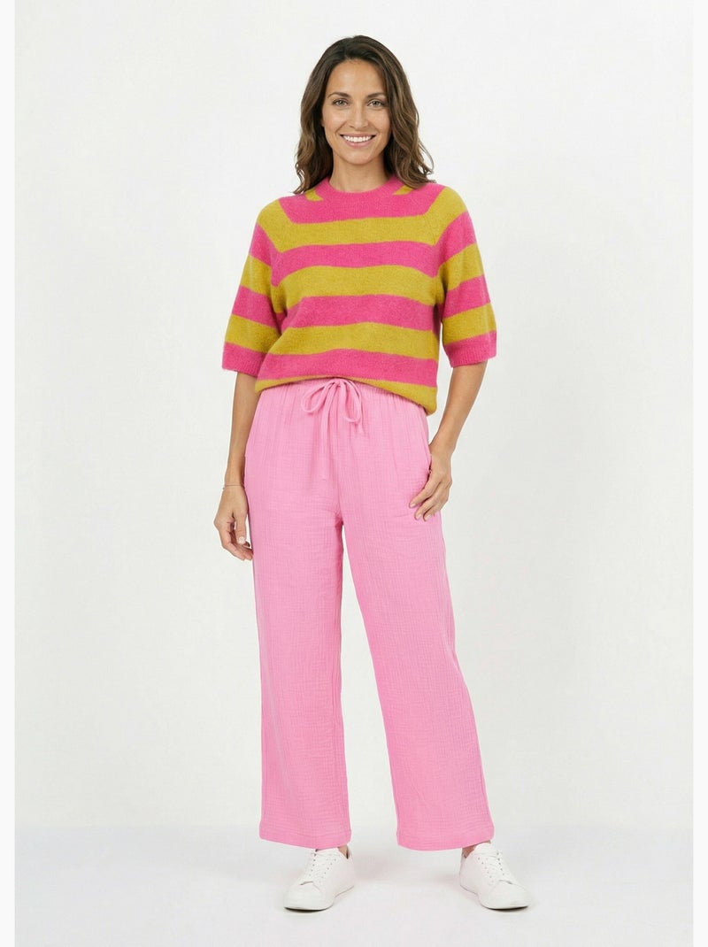 Jersey de manga corta a rayas con lana - AFIBEL Rosa fucsia - Kiabi