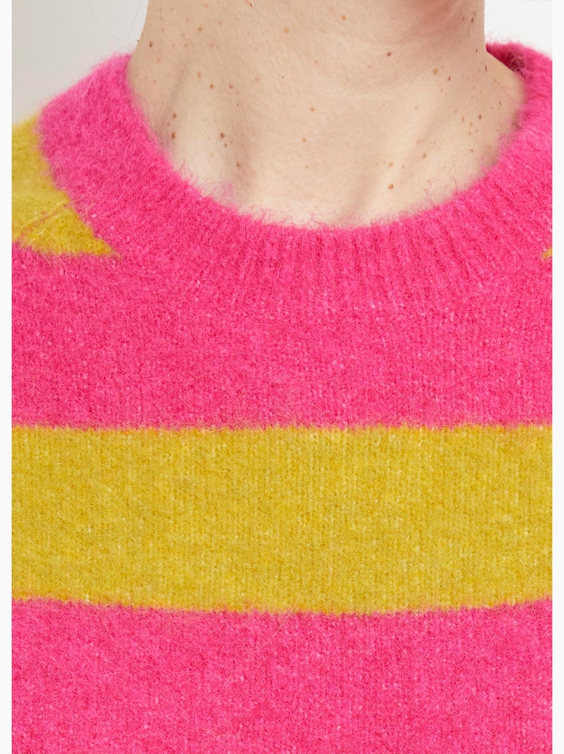 Jersey de manga corta a rayas con lana - AFIBEL Rosa fucsia - Kiabi