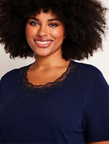 Jersey de manga corta con bordado fino - Afibel