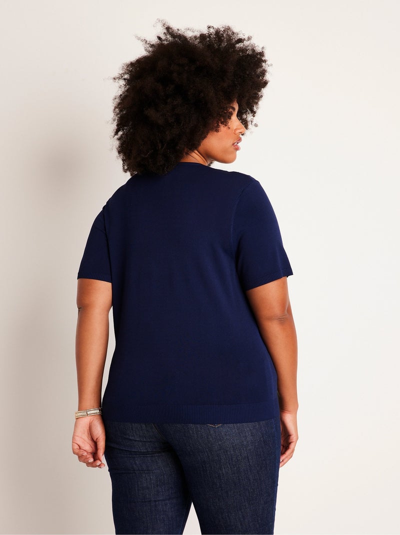 Jersey de manga corta con bordado fino - Afibel Azul - Kiabi