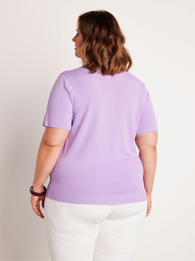 Jersey de manga corta con bordado fino - Afibel Violeta - Kiabi