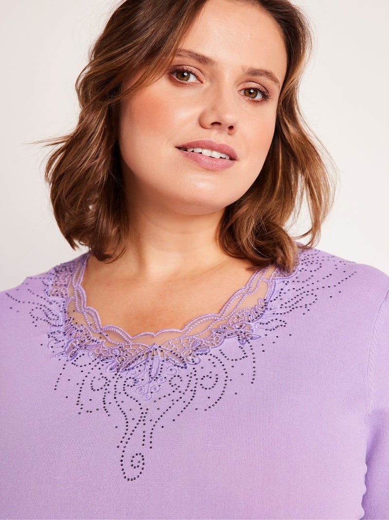 Jersey de manga corta con bordado fino - Afibel Violeta - Kiabi