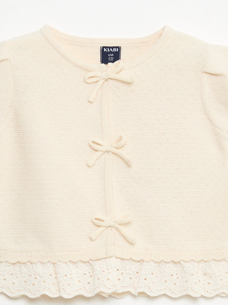 Jersey de manga corta con lazos de fantasía Beige - Kiabi