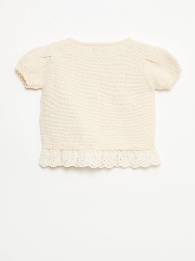 Jersey de manga corta con lazos de fantasía Beige - Kiabi