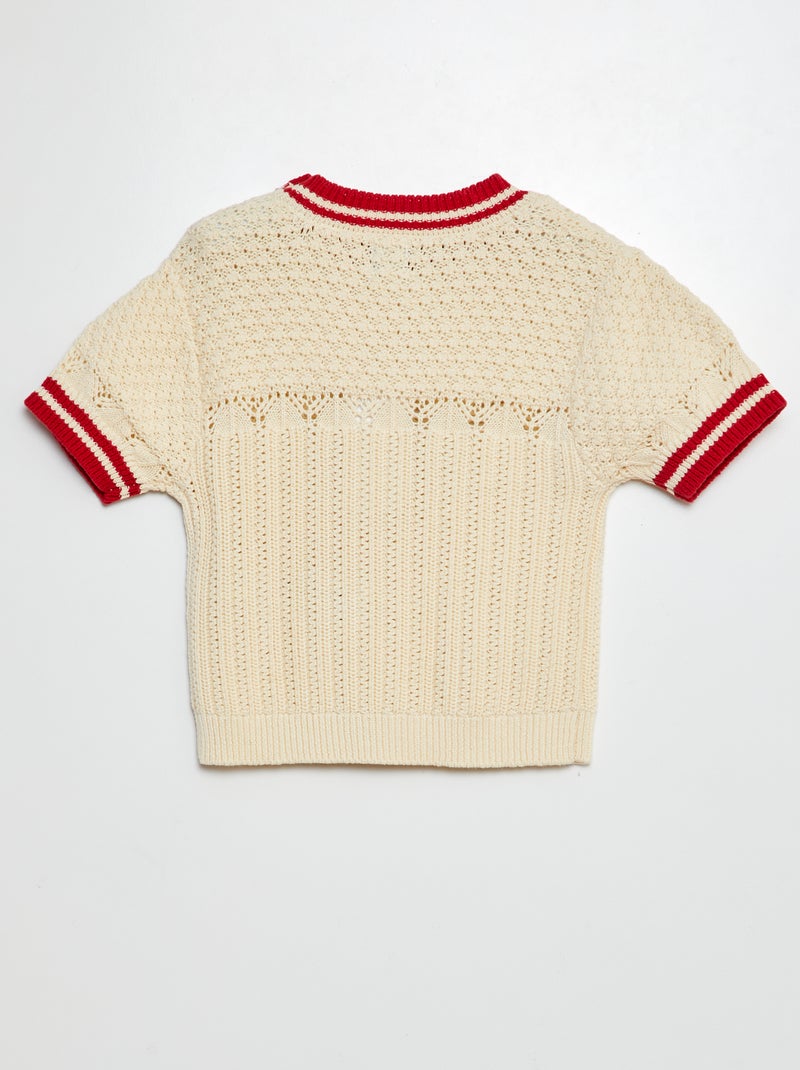 Jersey de manga corta con punto calado BEIGE - Kiabi