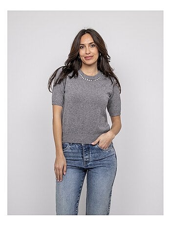 Jersey de manga corta con strass en el cuello KACOOPER