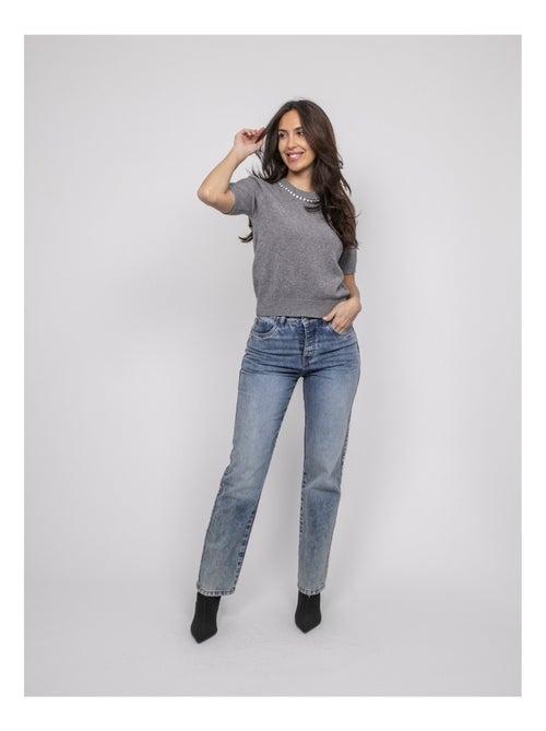 Jersey de manga corta con strass en el cuello KACOOPER - Kiabi