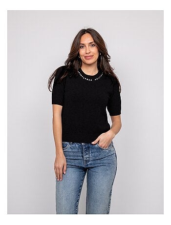 Jersey de manga corta con strass en el cuello KACOOPER