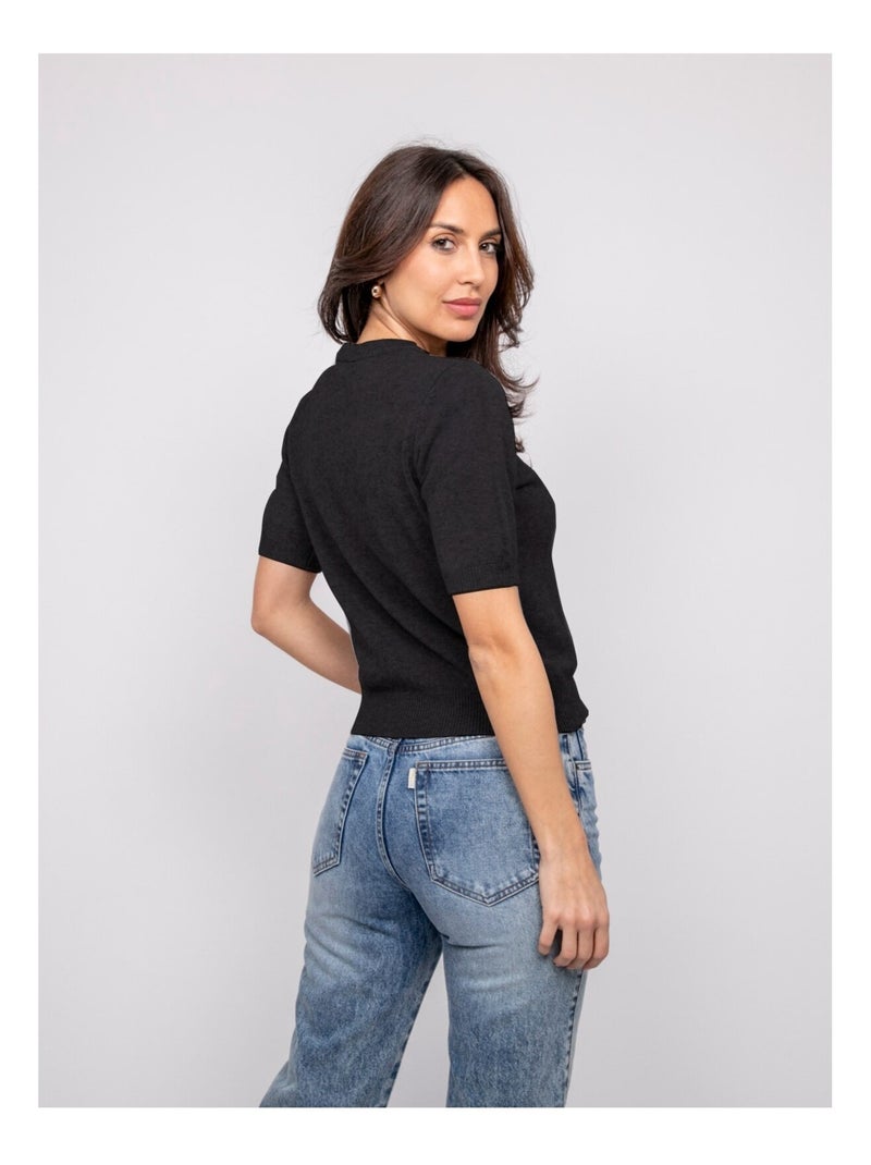 Jersey de manga corta con strass en el cuello KACOOPER Negro - Kiabi