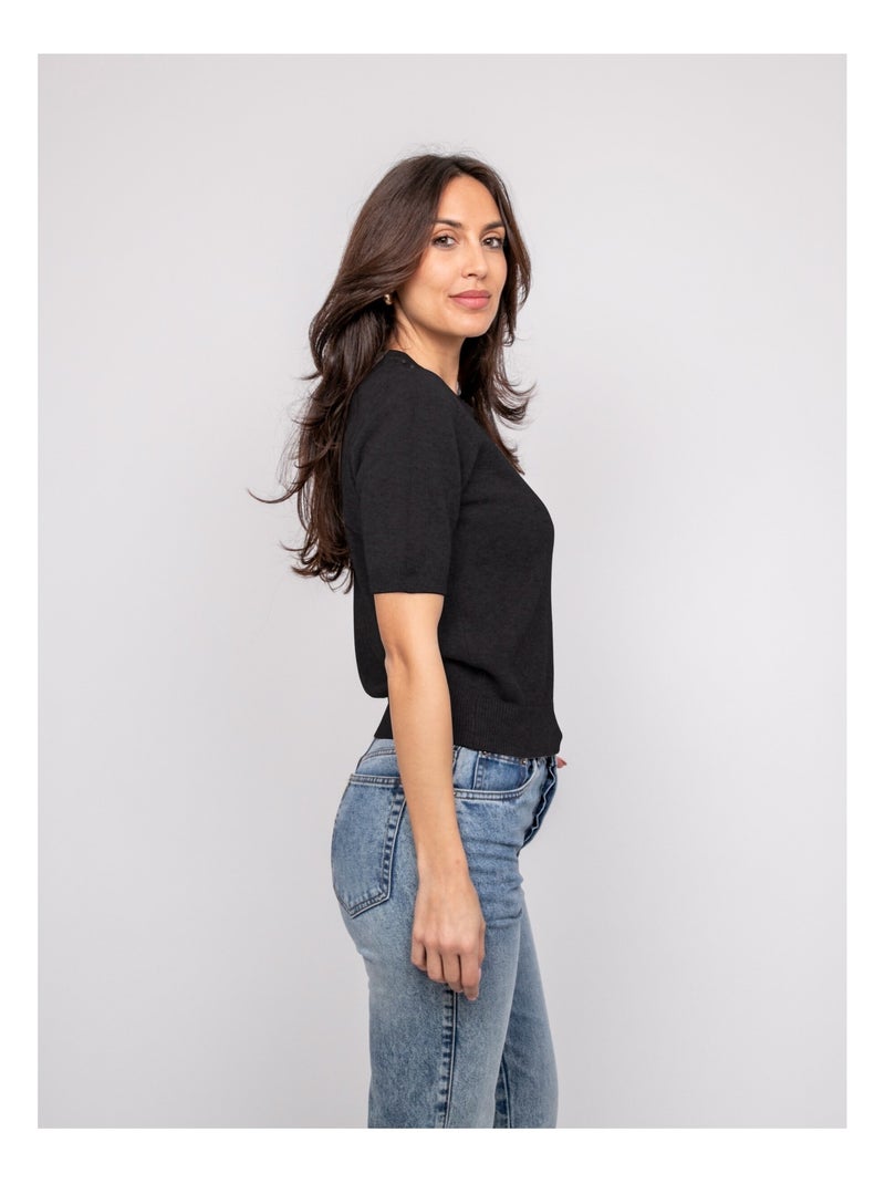 Jersey de manga corta con strass en el cuello KACOOPER Negro - Kiabi