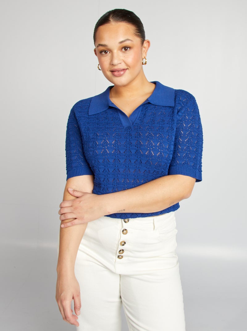 Jersey de manga corta de croché azul - Kiabi