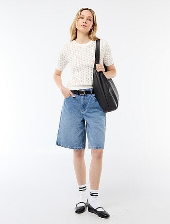 Jersey de manga corta de punto de ganchillo calado