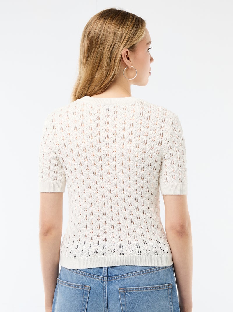 Jersey de manga corta de punto de ganchillo calado Blanco - Kiabi