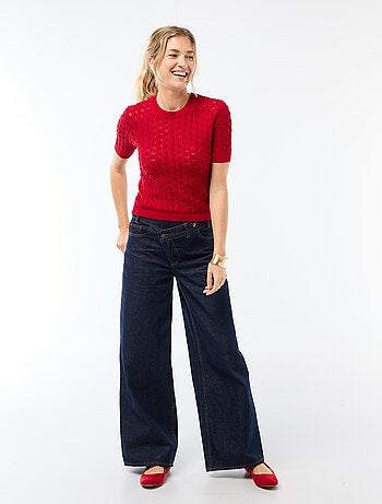 Jersey de manga corta de punto de ganchillo calado