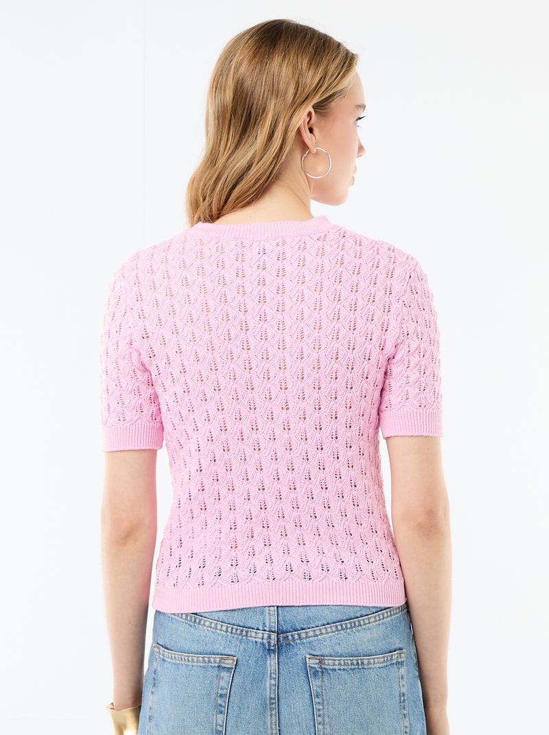 Jersey de manga corta de punto de ganchillo calado Rosa - Kiabi