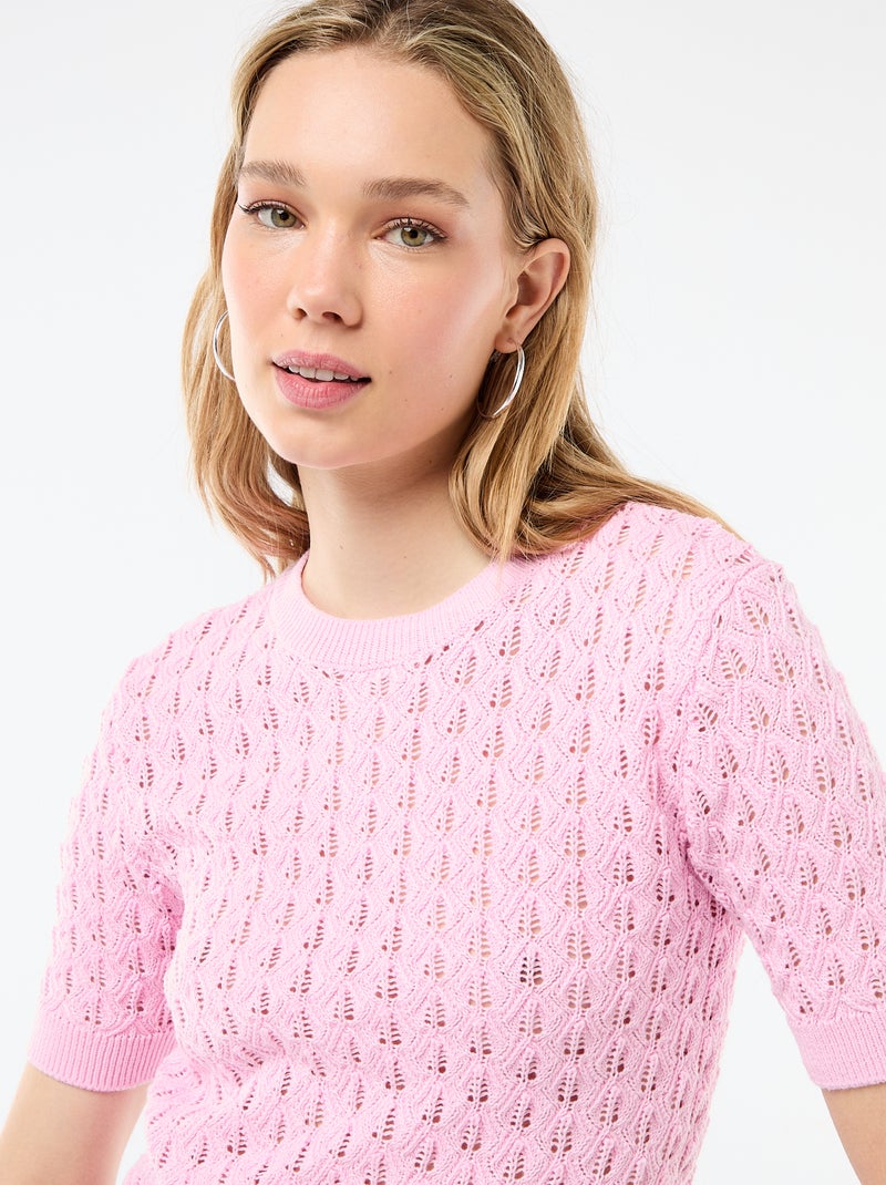 Jersey de manga corta de punto de ganchillo calado Rosa - Kiabi