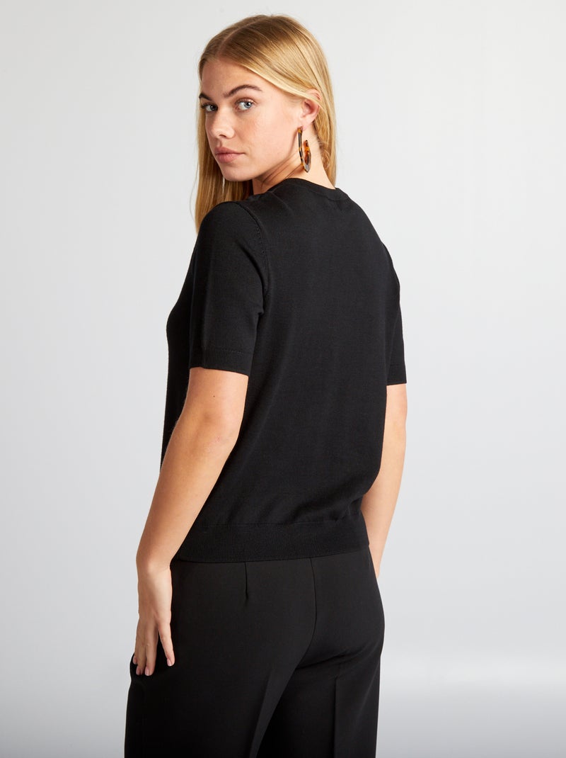 Jersey de manga corta de punto negro - Kiabi