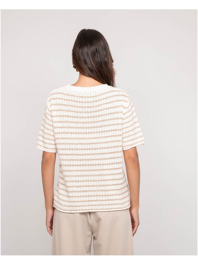 Jersey de manga corta de rayas lurex KIZAIA Crudo - Kiabi