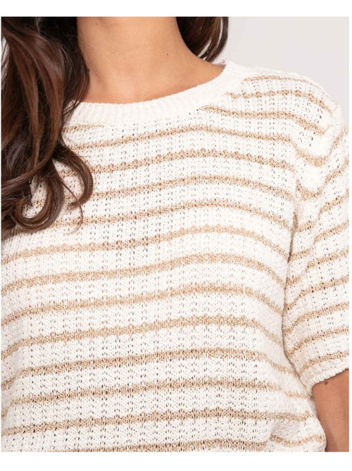 Jersey de manga corta de rayas lurex KIZAIA - Kiabi
