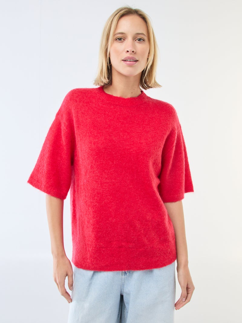 Jersey de manga corta liso en mohair Rojo - Kiabi