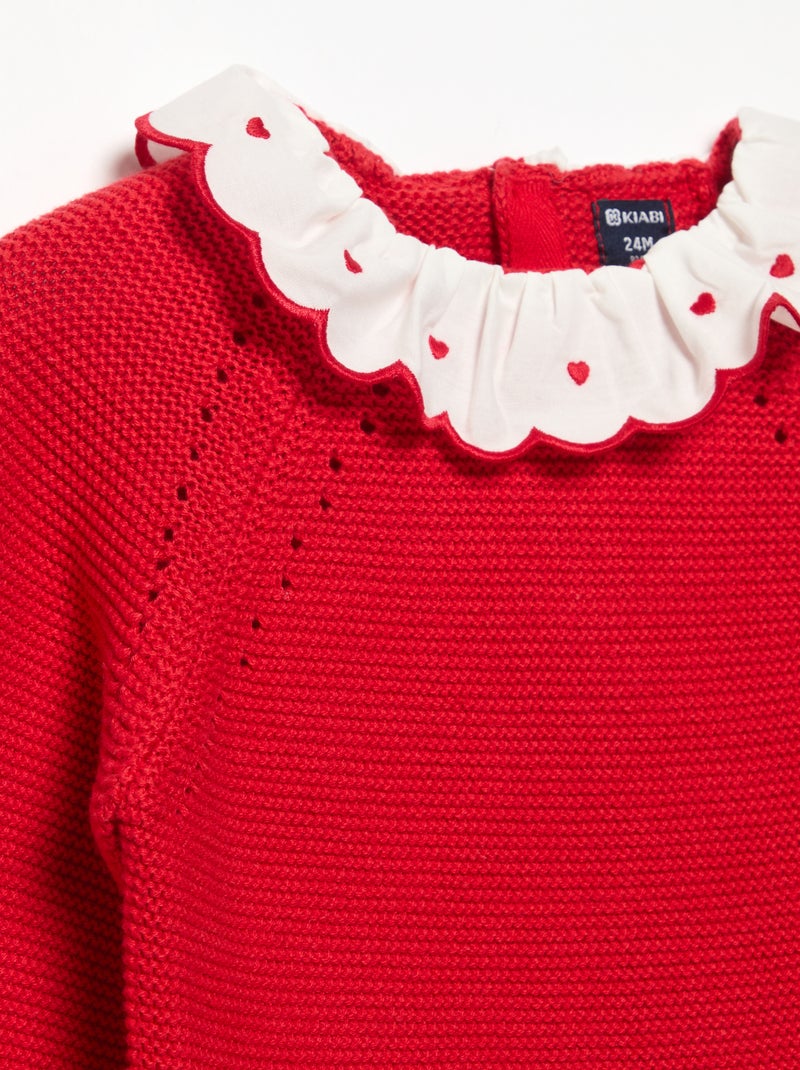 Jersey de manga larga con cuello de fantasía Rojo - Kiabi