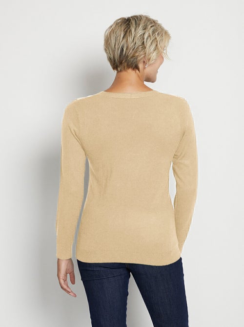 Jersey de manga larga con cuello en V y strass - Afibel - Kiabi