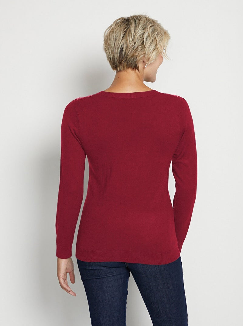 Jersey de manga larga con cuello en V y strass - Afibel Burdeos - Kiabi