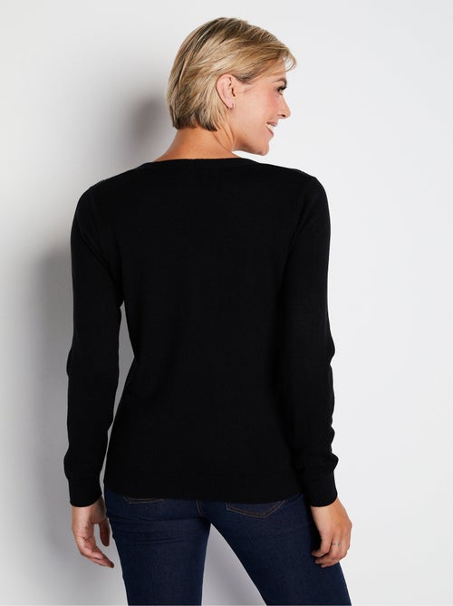 Jersey de manga larga con cuello en V y strass - Afibel - Kiabi