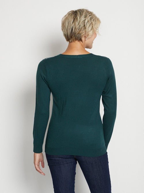 Jersey de manga larga con cuello en V y strass - Afibel - Kiabi