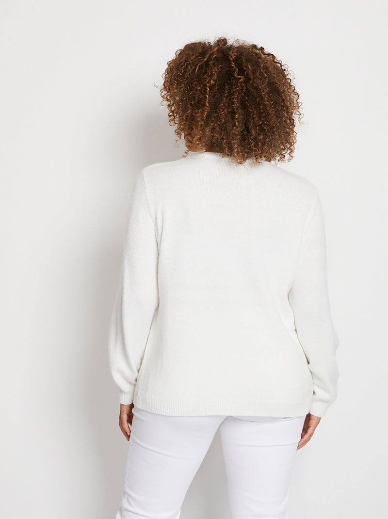 Jersey de manga larga con cuello redondo y bordado liso suave - Afibel Crudo - Kiabi