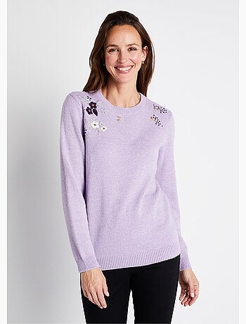 Jersey de manga larga con cuello redondo y bordado liso suave - Afibel