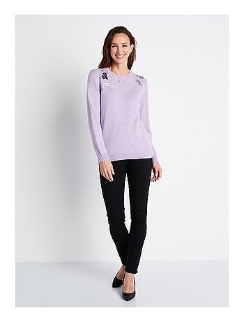 Jersey de manga larga con cuello redondo y bordado liso suave - Afibel