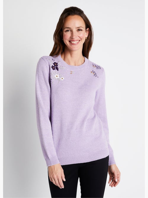 Jersey de manga larga con cuello redondo y bordado liso suave - Afibel - Kiabi