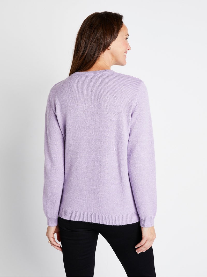 Jersey de manga larga con cuello redondo y bordado liso suave - Afibel Malva lila - Kiabi