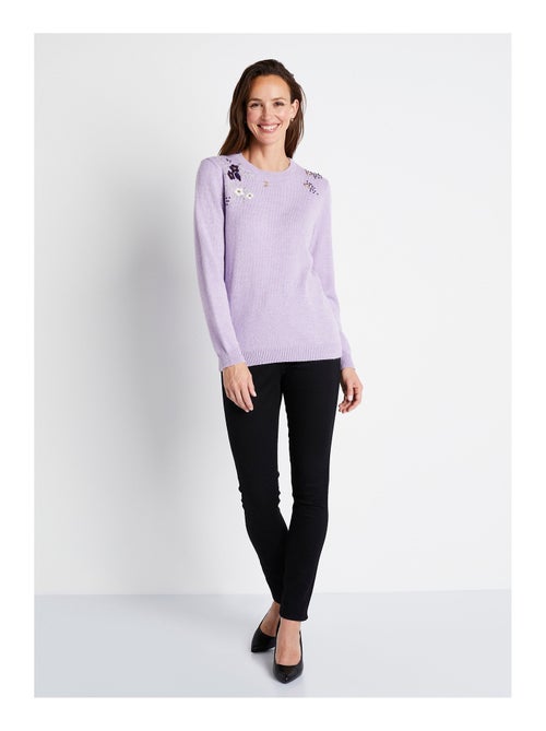 Jersey de manga larga con cuello redondo y bordado liso suave - Afibel - Kiabi