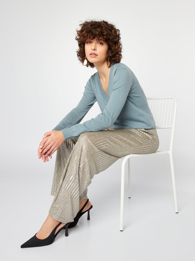 Jersey de manga larga cuello de pico AZUL - Kiabi