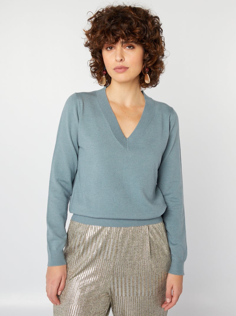 Jersey de manga larga cuello de pico AZUL - Kiabi