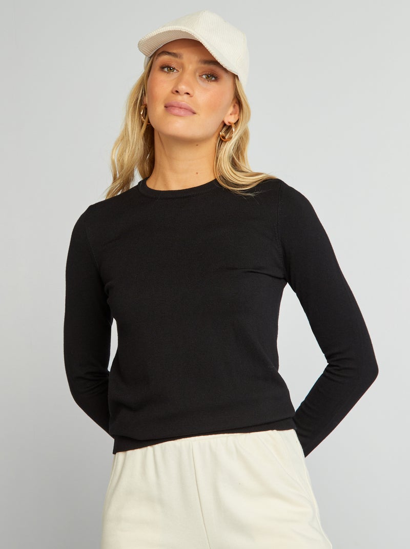 Jersey de manga larga de punto fino negro - Kiabi