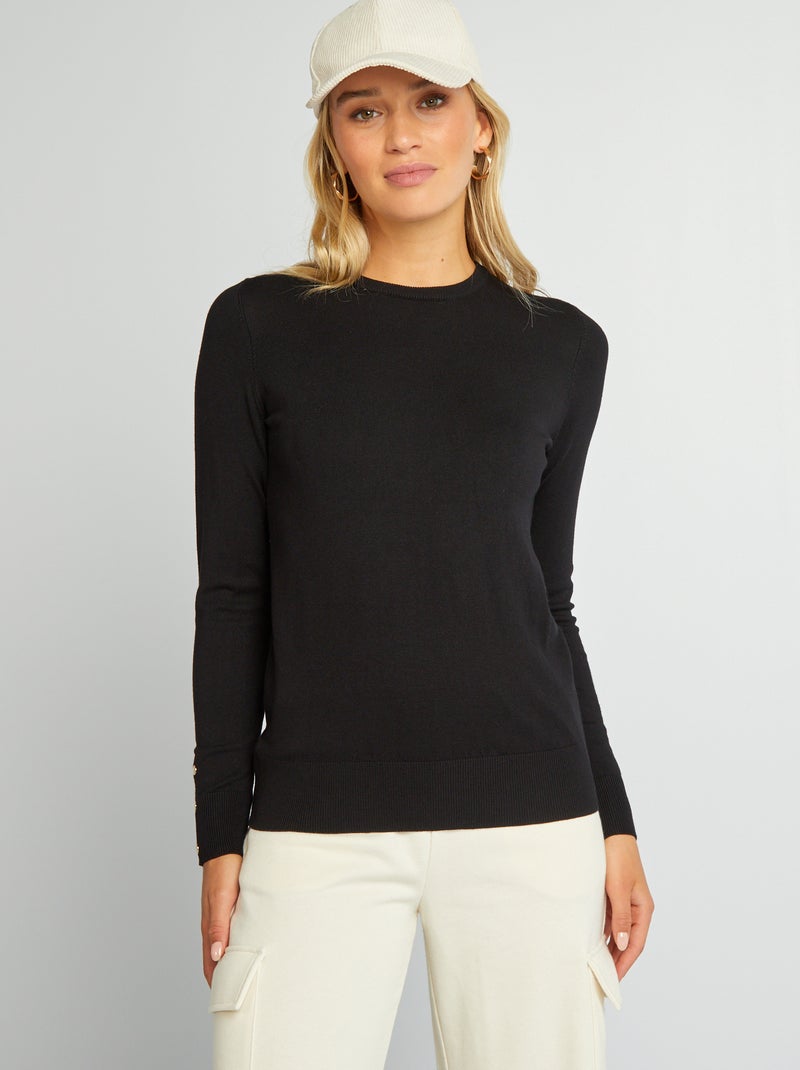 Jersey de manga larga de punto fino negro - Kiabi
