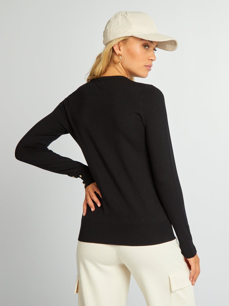 Jersey de manga larga de punto fino negro - Kiabi