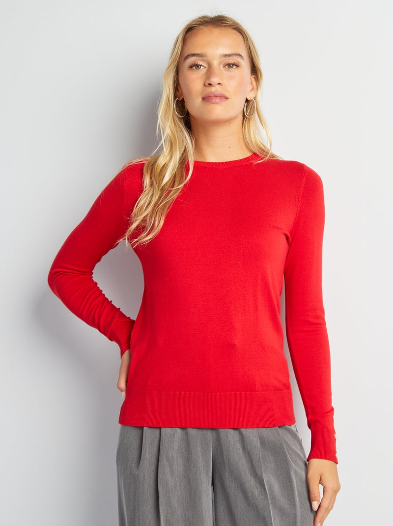 Jersey de manga larga de punto fino ROJO - Kiabi