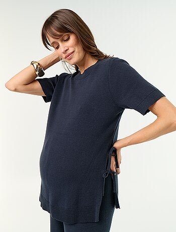 Jersey de maternidad de manga corta con aberturas con cordones