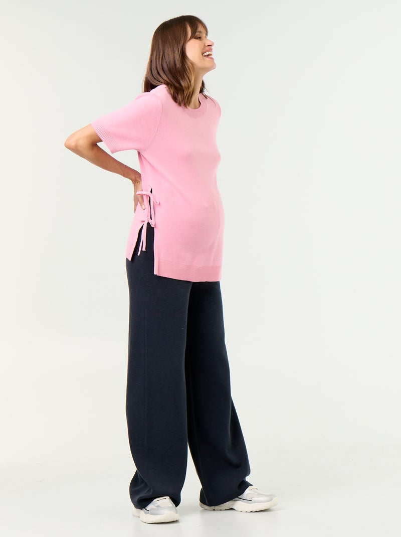 Jersey de maternidad de manga corta con aberturas con cordones Rosa - Kiabi