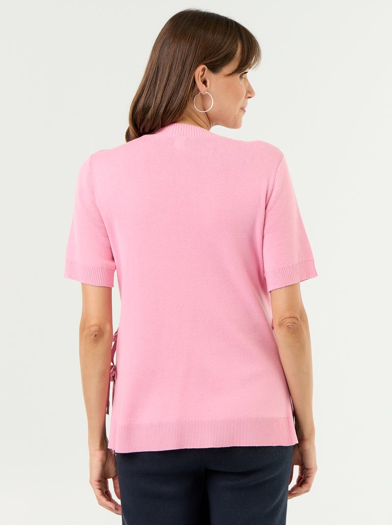 Jersey de maternidad de manga corta con aberturas con cordones Rosa - Kiabi