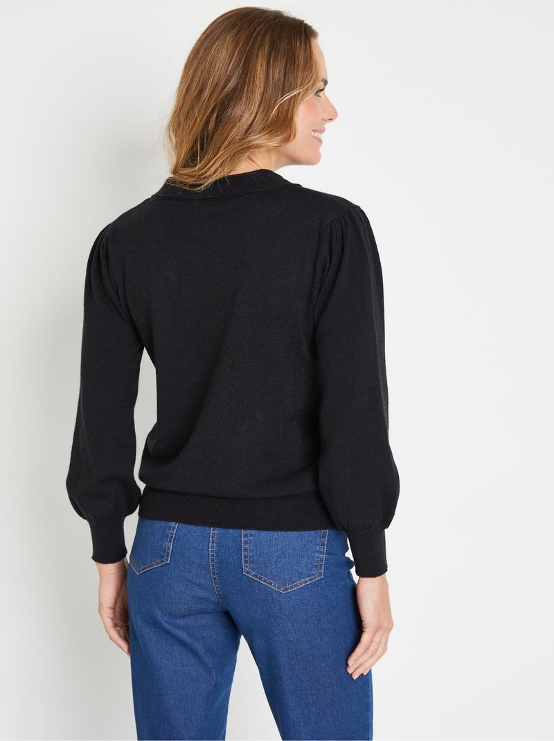 Jersey de mezcla de lana con cuello anudado - Afibel Negro - Kiabi
